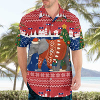 Laos Christmas Hawaiian Shirt with Festive Elephant Design and Holiday Village Pattern - Wonder Print Shop