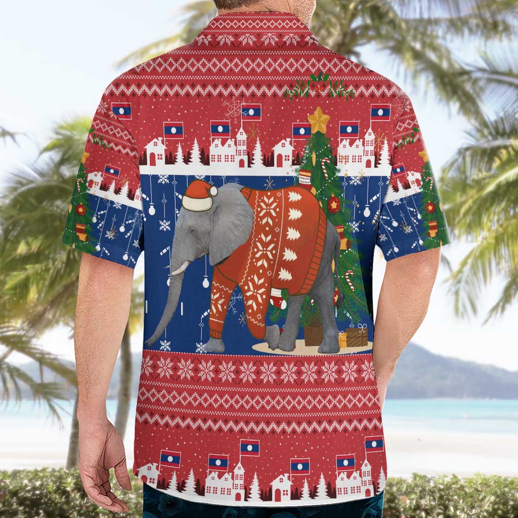 Laos Christmas Hawaiian Shirt with Festive Elephant Design and Holiday Village Pattern - Wonder Print Shop