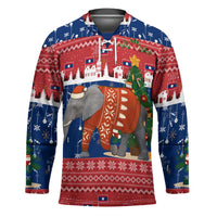 Laos Christmas Hockey Jersey with Festive Elephant Design and Holiday Village Pattern - Wonder Print Shop
