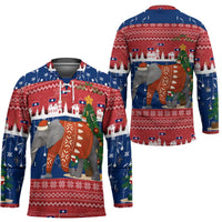 Laos Christmas Hockey Jersey with Festive Elephant Design and Holiday Village Pattern - Wonder Print Shop