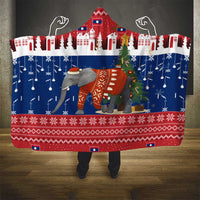 Laos Christmas Hooded Blanket with Festive Elephant Design and Holiday Village Pattern - Wonder Print Shop