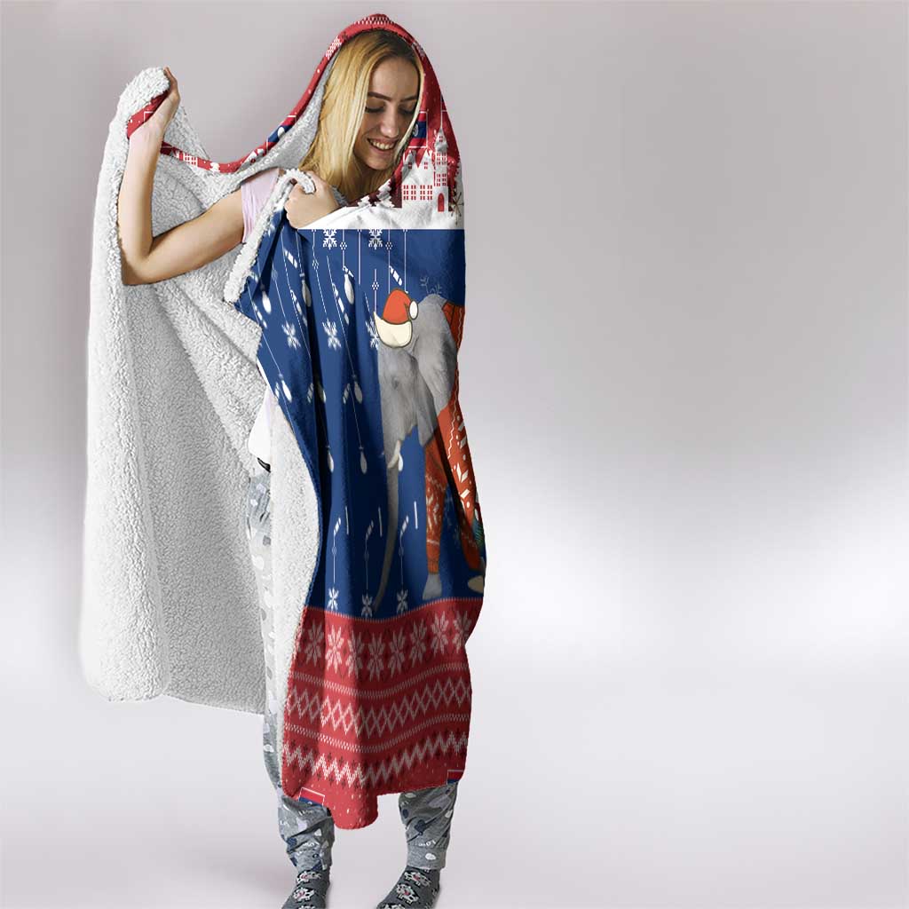 Laos Christmas Hooded Blanket with Festive Elephant Design and Holiday Village Pattern - Wonder Print Shop