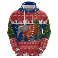 Laos Christmas Hoodie with Festive Elephant Design and Holiday Village Pattern - Wonder Print Shop