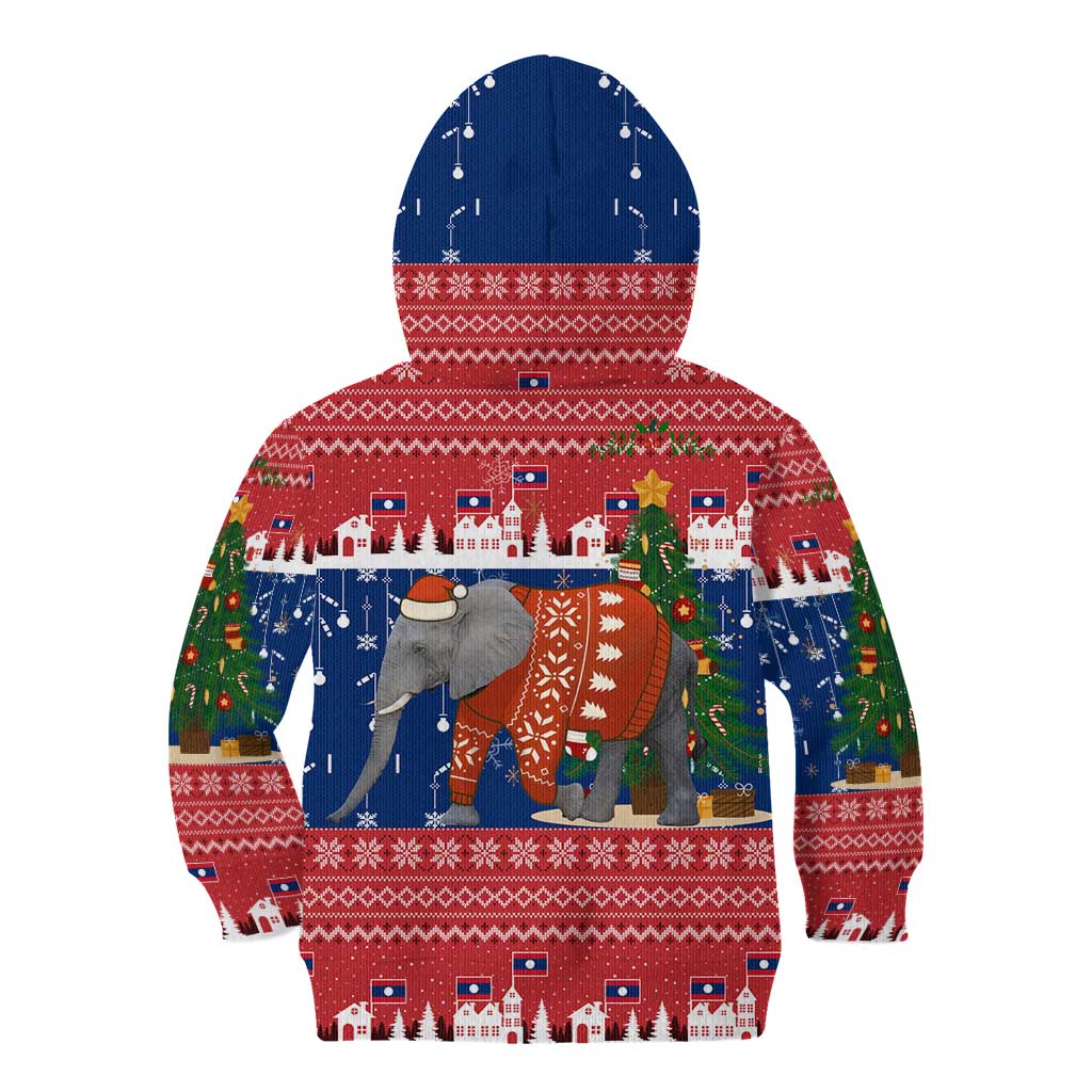 Laos Christmas Kid Hoodie with Festive Elephant Design and Holiday Village Pattern - Wonder Print Shop