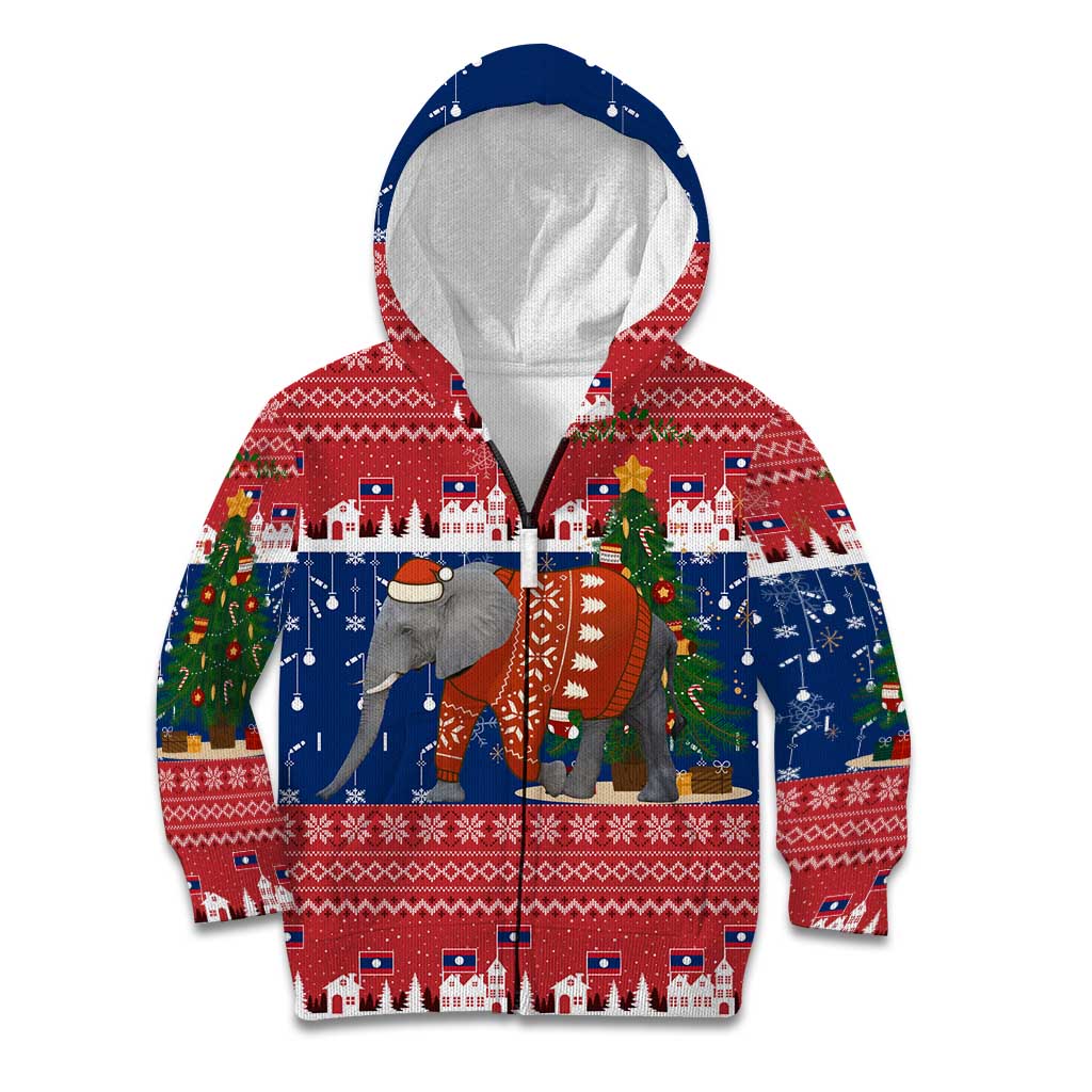 Laos Christmas Kid Hoodie with Festive Elephant Design and Holiday Village Pattern - Wonder Print Shop