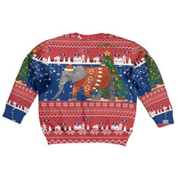 Laos Christmas Kid Ugly Christmas Sweater with Festive Elephant Design and Holiday Village Pattern - Wonder Print Shop