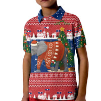 Laos Christmas Kid Polo Shirt with Festive Elephant Design and Holiday Village Pattern - Wonder Print Shop