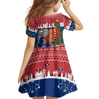 Laos Christmas Kid Short Sleeve Dress with Festive Elephant Design and Holiday Village Pattern - Wonder Print Shop