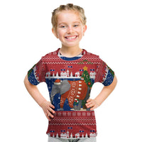 Laos Christmas Kid T Shirt with Festive Elephant Design and Holiday Village Pattern - Wonder Print Shop
