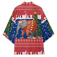 Laos Christmas Kimono with Festive Elephant Design and Holiday Village Pattern - Wonder Print Shop