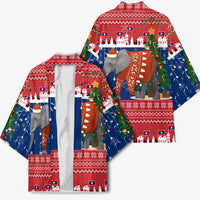 Laos Christmas Kimono with Festive Elephant Design and Holiday Village Pattern - Wonder Print Shop