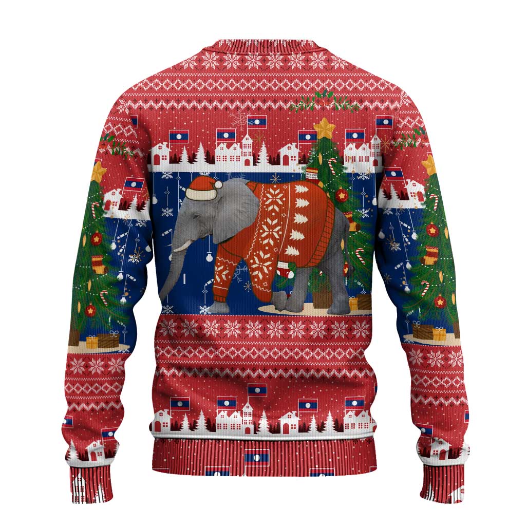 Laos Christmas Ugly Christmas Sweater with Festive Elephant Design and Holiday Village Pattern - Wonder Print Shop