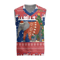 Laos Christmas Knitted V-Neck Vest with Festive Elephant Design and Holiday Village Pattern - Wonder Print Shop