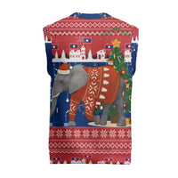 Laos Christmas Knitted V-Neck Vest with Festive Elephant Design and Holiday Village Pattern - Wonder Print Shop