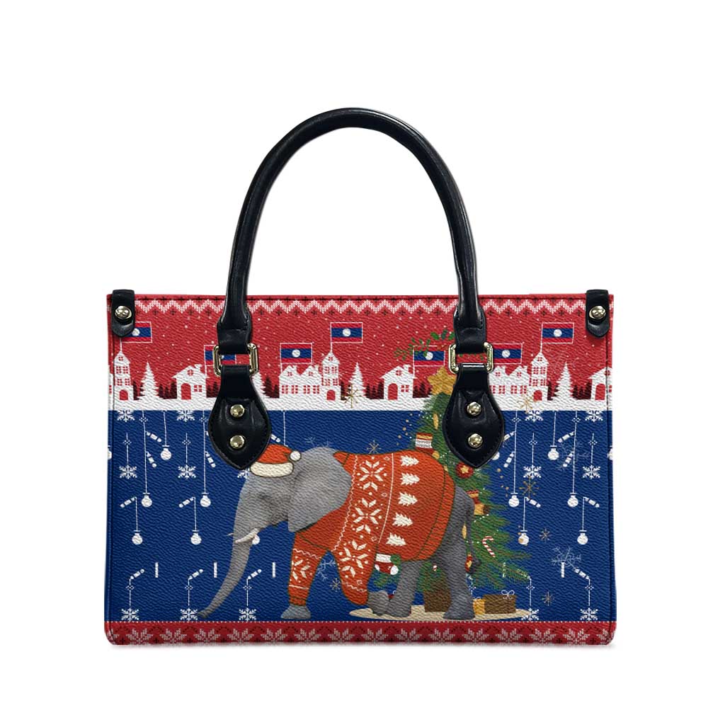 Laos Christmas Leather Bag with Festive Elephant Design and Holiday Village Pattern - Wonder Print Shop
