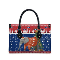 Laos Christmas Leather Bag with Festive Elephant Design and Holiday Village Pattern - Wonder Print Shop