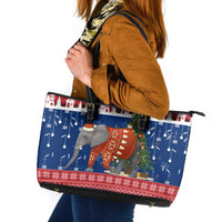 Laos Christmas Leather Tote Bag with Festive Elephant Design and Holiday Village Pattern - Wonder Print Shop