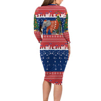 Laos Christmas Long Sleeve Bodycon Dress with Festive Elephant Design and Holiday Village Pattern - Wonder Print Shop