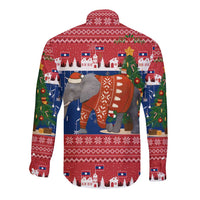 Laos Christmas Long Sleeve Button Shirt with Festive Elephant Design and Holiday Village Pattern - Wonder Print Shop