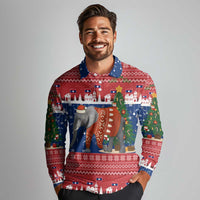Laos Christmas Long Sleeve Polo Shirt with Festive Elephant Design and Holiday Village Pattern - Wonder Print Shop