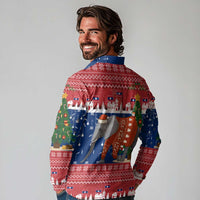 Laos Christmas Long Sleeve Polo Shirt with Festive Elephant Design and Holiday Village Pattern - Wonder Print Shop