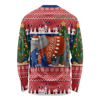 Laos Christmas Long Sleeve Shirt with Festive Elephant Design and Holiday Village Pattern - Wonder Print Shop