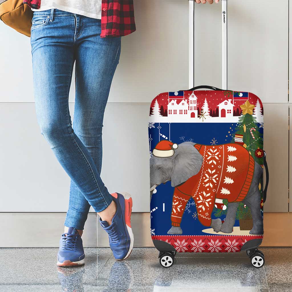 Laos Christmas Luggage Cover with Festive Elephant Design and Holiday Village Pattern - Wonder Print Shop