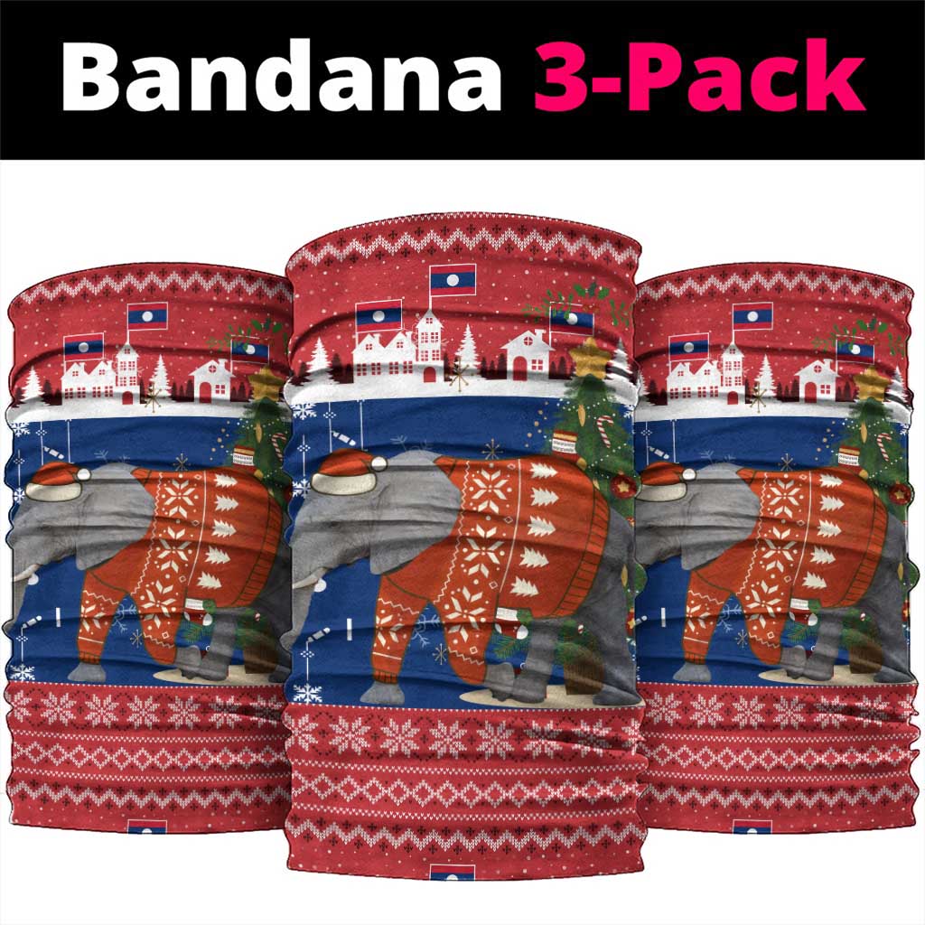 Laos Christmas Neck Gaiter with Festive Elephant Design and Holiday Village Pattern - Wonder Print Shop