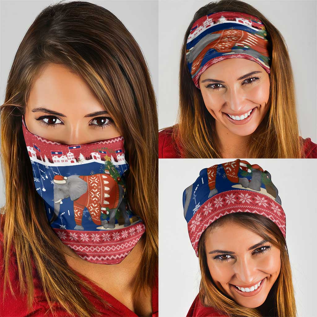 Laos Christmas Neck Gaiter with Festive Elephant Design and Holiday Village Pattern - Wonder Print Shop