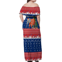 Laos Christmas Off Shoulder Maxi Dress with Festive Elephant Design and Holiday Village Pattern - Wonder Print Shop