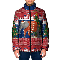 Laos Christmas Padded Jacket with Festive Elephant Design and Holiday Village Pattern - Wonder Print Shop