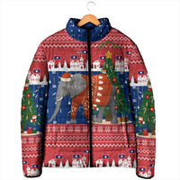 Laos Christmas Padded Jacket with Festive Elephant Design and Holiday Village Pattern - Wonder Print Shop