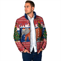Laos Christmas Padded Jacket with Festive Elephant Design and Holiday Village Pattern - Wonder Print Shop