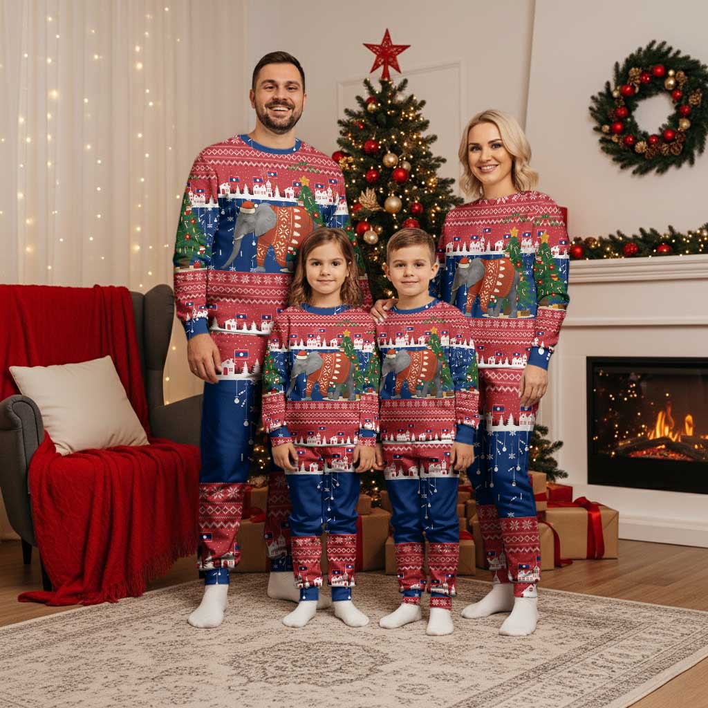 Laos Christmas Pajama Set with Festive Elephant Design and Holiday Village Pattern - Wonder Print Shop
