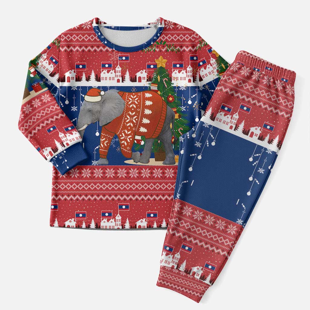 Laos Christmas Pajama Set with Festive Elephant Design and Holiday Village Pattern - Wonder Print Shop