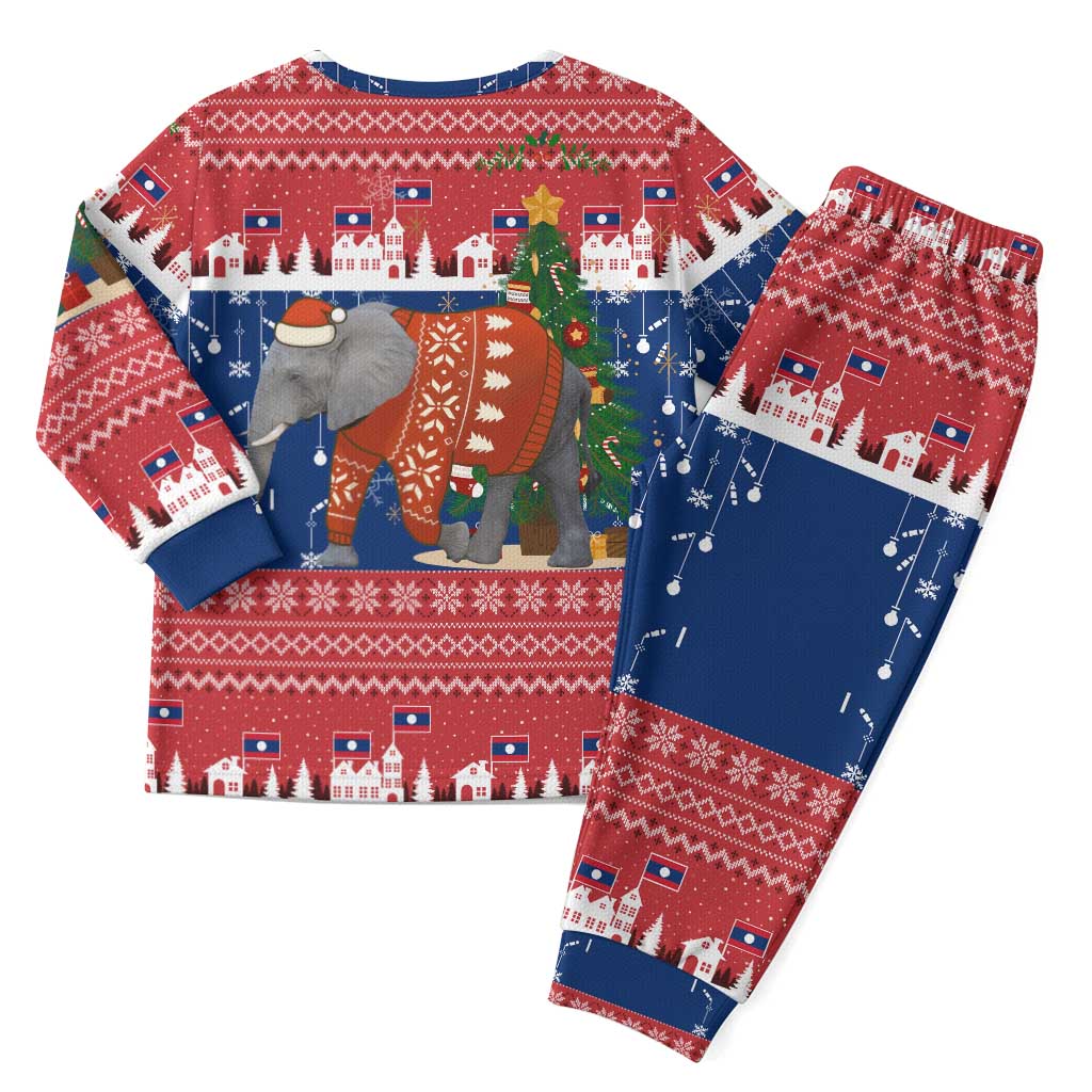 Laos Christmas Pajama Set with Festive Elephant Design and Holiday Village Pattern - Wonder Print Shop
