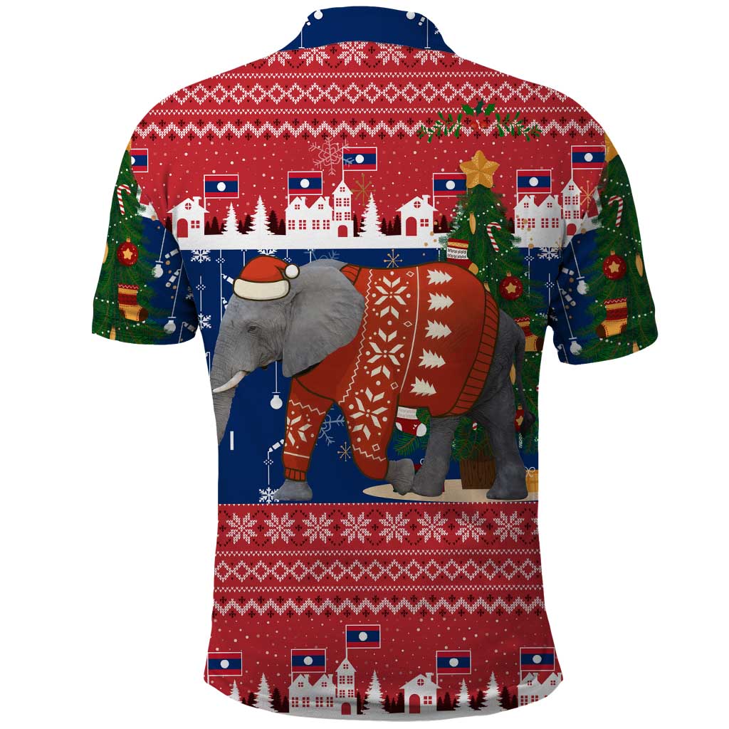 Laos Christmas Polo Shirt with Festive Elephant Design and Holiday Village Pattern - Wonder Print Shop