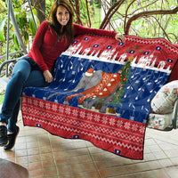 Laos Christmas Quilt with Festive Elephant Design and Holiday Village Pattern - Wonder Print Shop