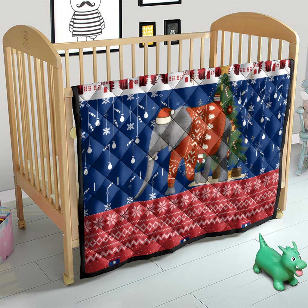 Laos Christmas Quilt with Festive Elephant Design and Holiday Village Pattern - Wonder Print Shop