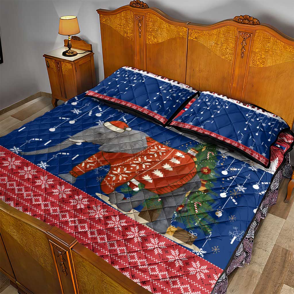 Laos Christmas Quilt Bed Set with Festive Elephant Design and Holiday Village Pattern - Wonder Print Shop