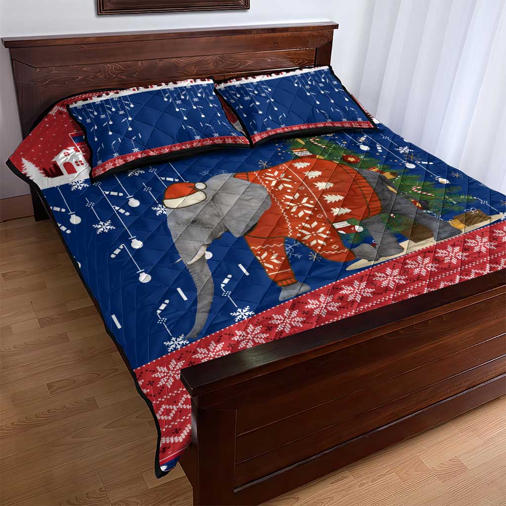 Laos Christmas Quilt Bed Set with Festive Elephant Design and Holiday Village Pattern - Wonder Print Shop