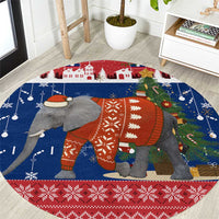Laos Christmas Round Carpet with Festive Elephant Design and Holiday Village Pattern - Wonder Print Shop