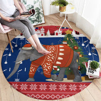 Laos Christmas Round Carpet with Festive Elephant Design and Holiday Village Pattern - Wonder Print Shop