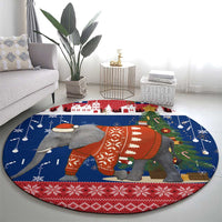 Laos Christmas Round Carpet with Festive Elephant Design and Holiday Village Pattern - Wonder Print Shop