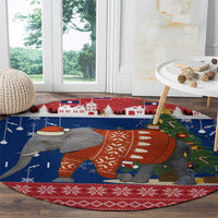Laos Christmas Round Carpet with Festive Elephant Design and Holiday Village Pattern - Wonder Print Shop
