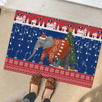 Laos Christmas Rubber Doormat with Festive Elephant Design and Holiday Village Pattern - Wonder Print Shop