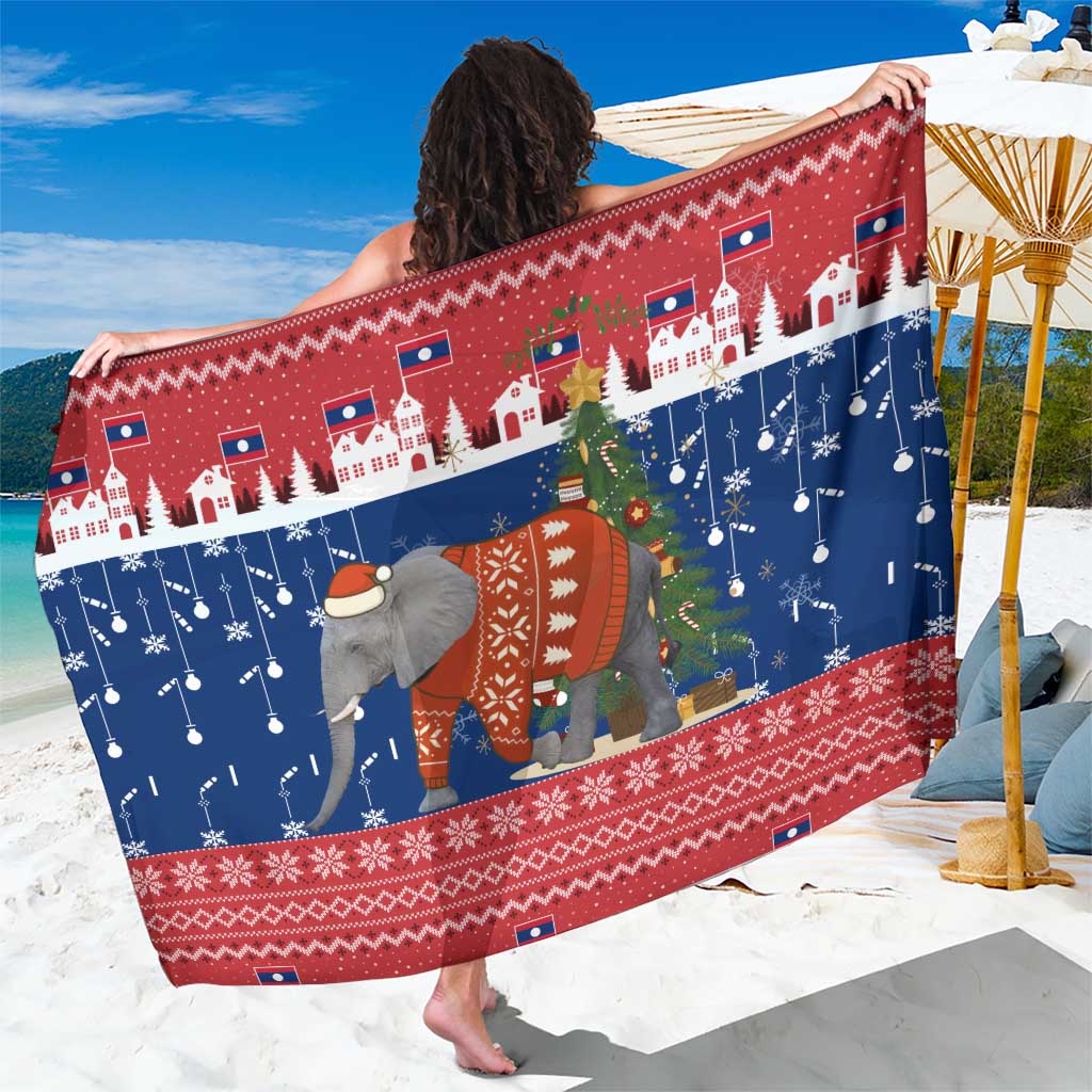 Laos Christmas Sarong with Festive Elephant Design and Holiday Village Pattern - Wonder Print Shop