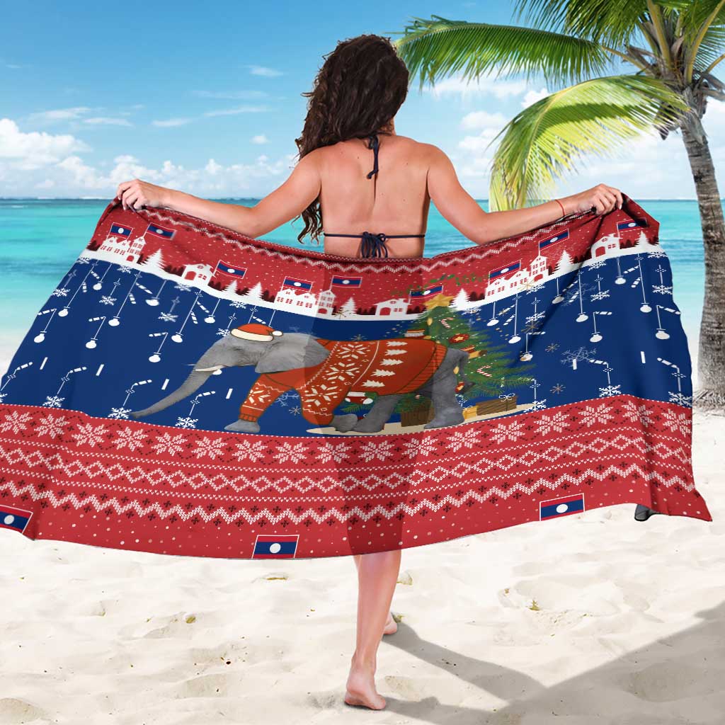 Laos Christmas Sarong with Festive Elephant Design and Holiday Village Pattern - Wonder Print Shop