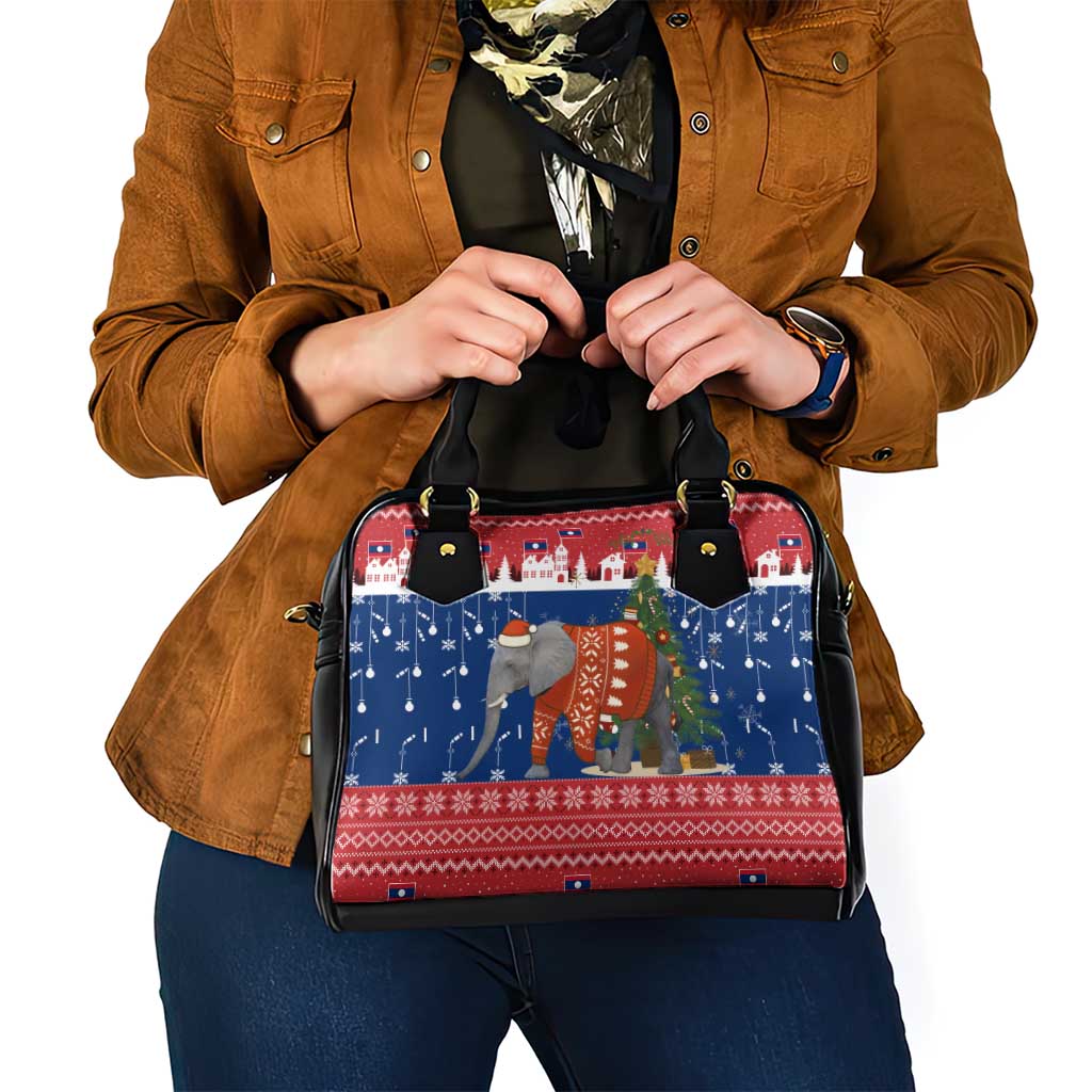 Laos Christmas Shoulder Handbag with Festive Elephant Design and Holiday Village Pattern - Wonder Print Shop