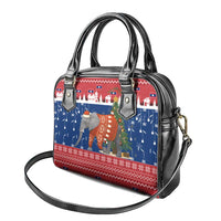 Laos Christmas Shoulder Handbag with Festive Elephant Design and Holiday Village Pattern - Wonder Print Shop